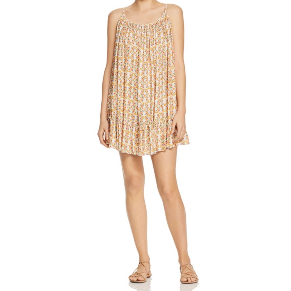 Floral Smocked-Back Mini Dress in Yellow